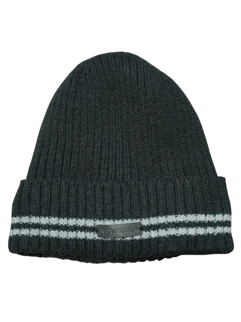 Rainforest Unisex Black Gray Stripe Fleece Lined Knit Beanie Winter Ski Hat Warm